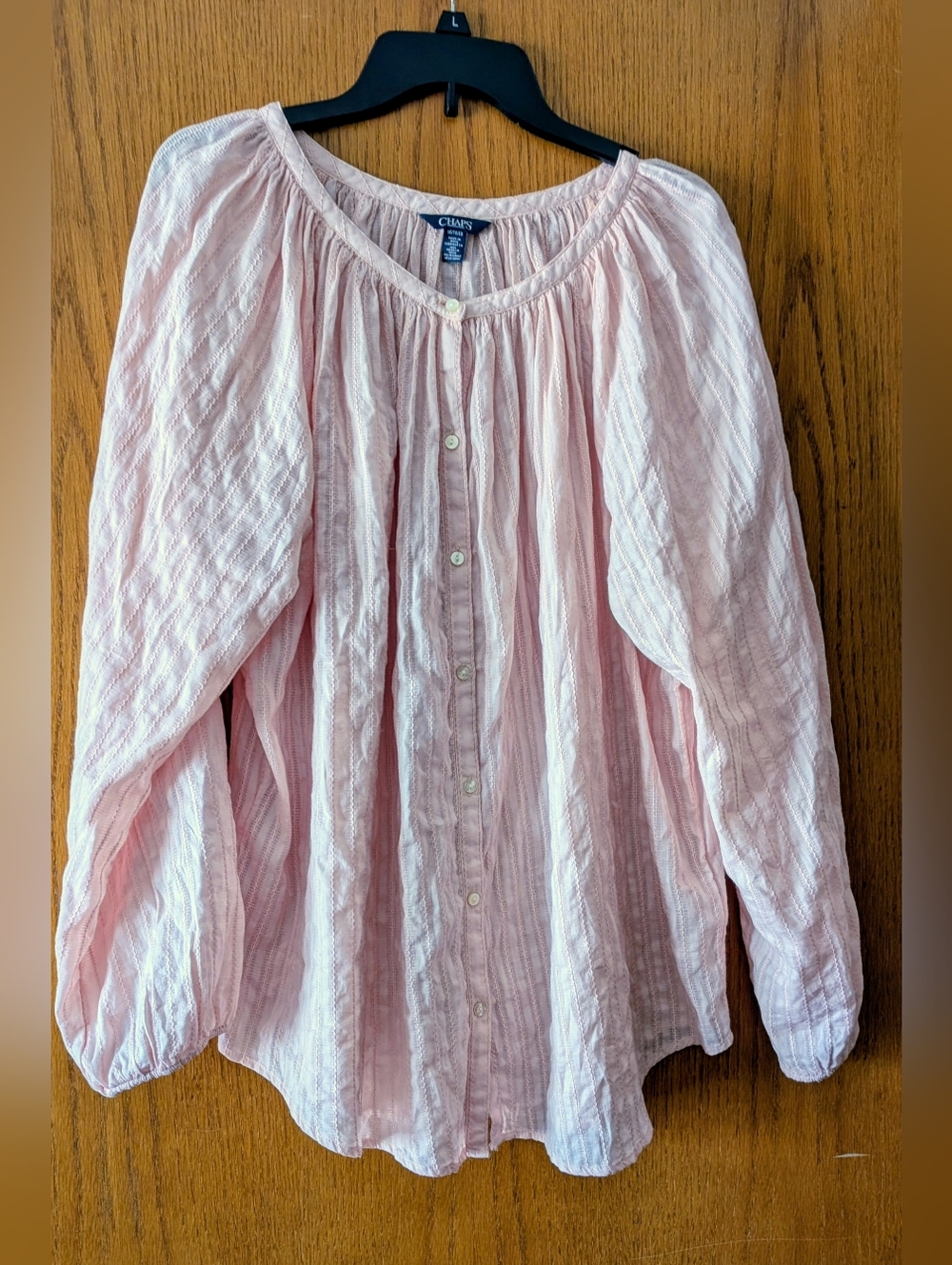 Chaps Light Pink Gauze 1X Button-Down Peasant Top tunic Length